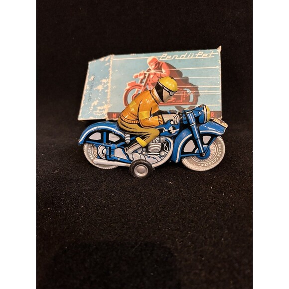 Tin Toy  Friction Powered Motorkerekpar Motorcycle W/Box B1 - Picture 5 of 12
